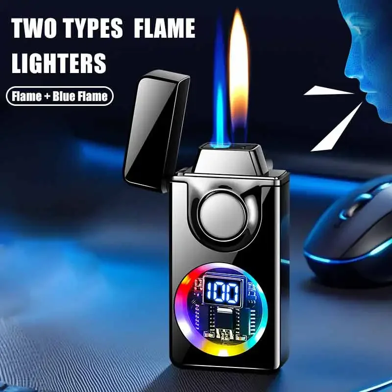 2025 Voice Controlled Ignition Gas Lighter 4 Ignition Methods Battery Display Open Fire Switching Jet Fire USB Electric Lighters