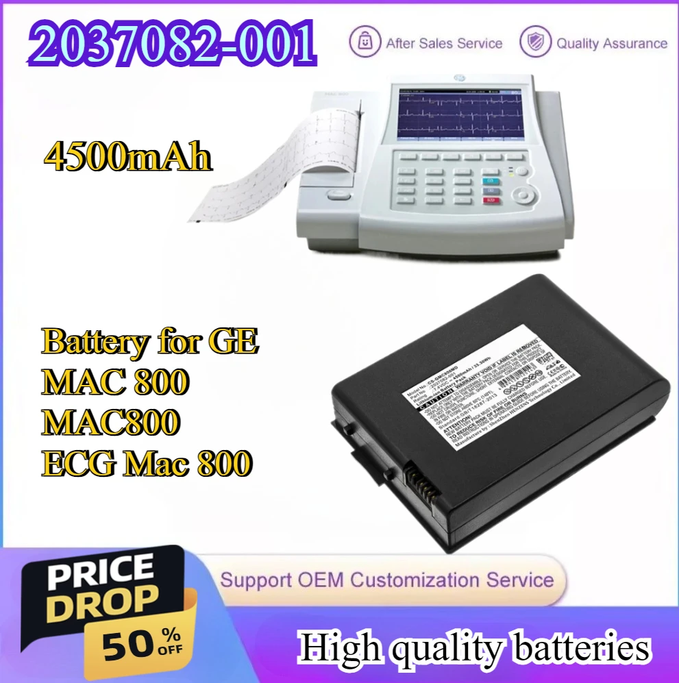 

4500mAh Medical Battery for GE 2037082-001 2039944-001 M2823 M2823-O MAC 800 MAC800 ECG Mac 800 7.4V/33.30Wh Replacement Battery