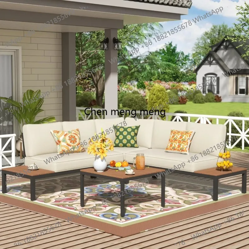

Patio Furniture Sets, Metal Outdoor Sectional L Shape Corner Sofa Outdoor Couch with Detachable Backrest,3 Fauxwood, Customized