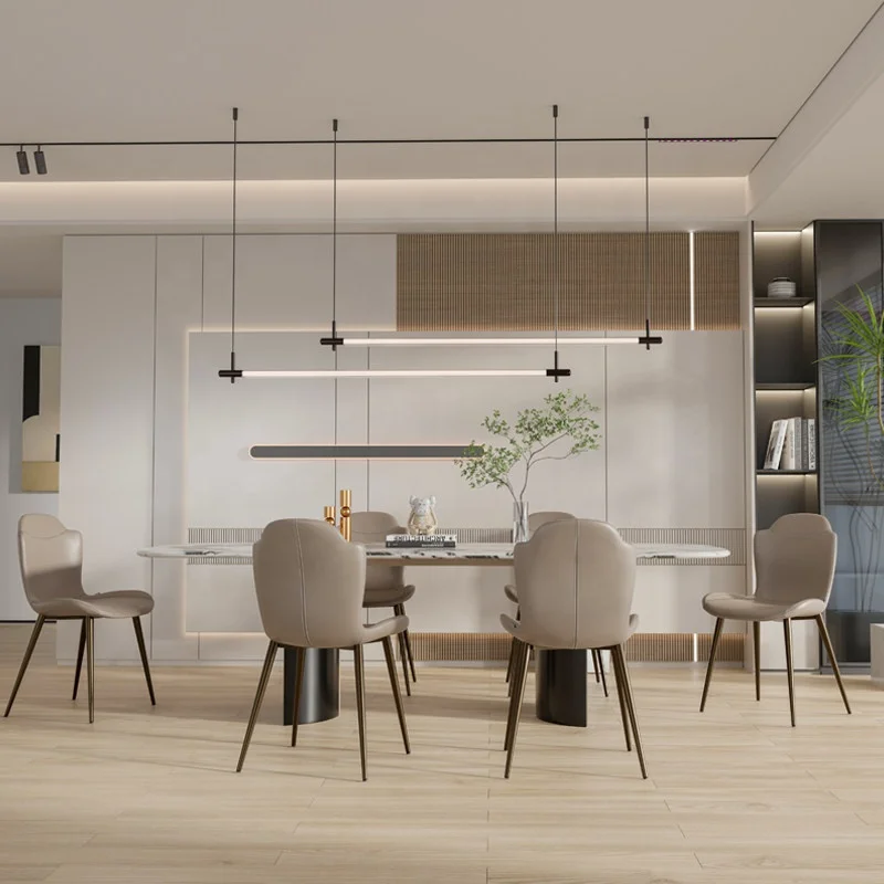 Nordic Light Luxury Leather Dining Chair with Metal Legs Backrest Design for Dining Room  Study