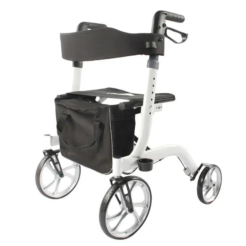 

Aluminum Walking Rollator Nylon Pad Height Adjustable Two Loop Brakes Folding Upright Walker