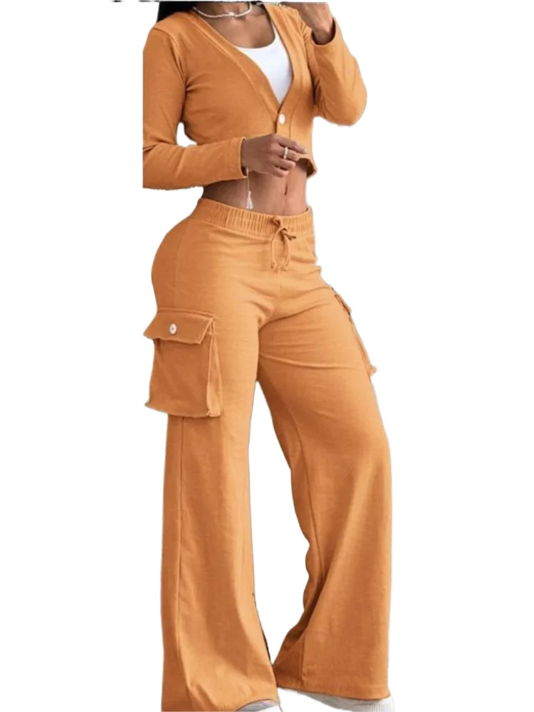 

Women's Street Top Set Spring Autumn Sexy Solid Color Temperament Long Pants Drawstring Women's Casual Two Piece Set 2023 New