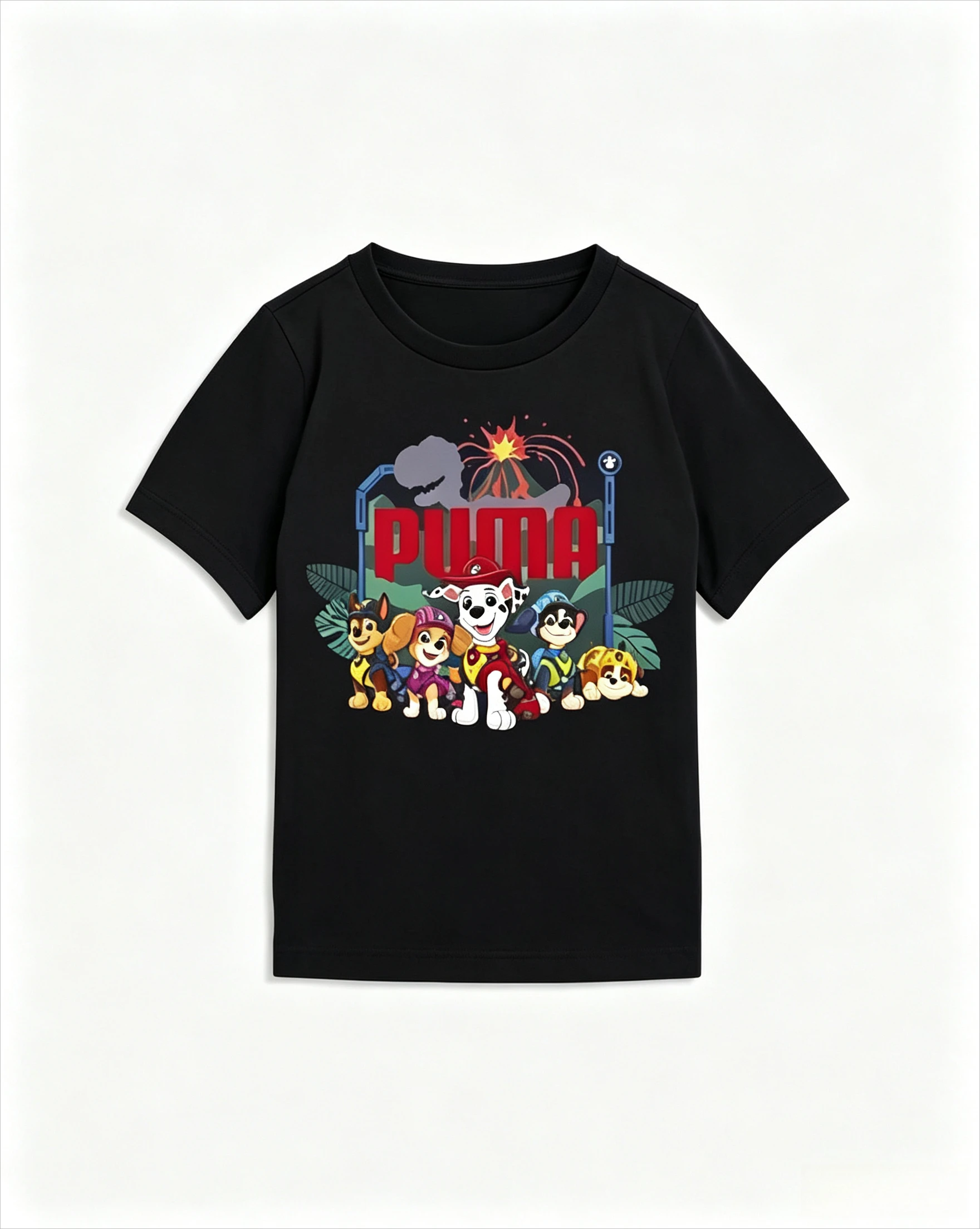 Paw Patrol Kids T-Shirt Dinosaur Volcano Cartoon Dog Pattern Boys and Girls Printed Comfortable, Breathable and Cute