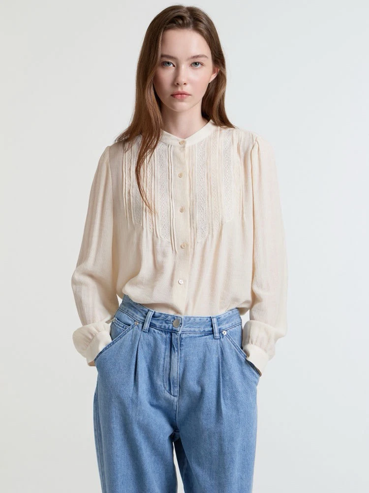 

Vana 25 Spring Ele Accordion Pleat Lace Paneling Chiffon irt Agel Faion Commute Sle Loose Fit Long Sve