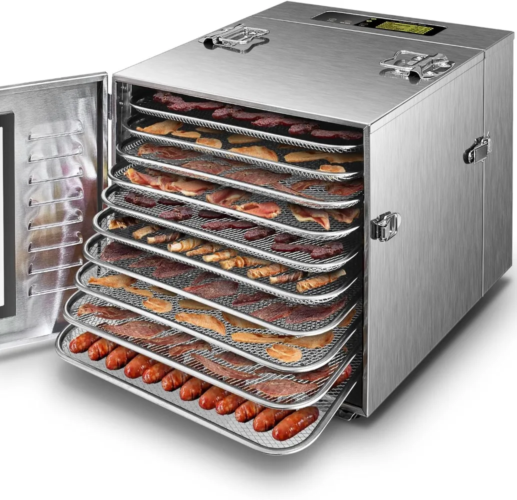 Septree 10 Trays Food Dehydrator for Jerky, Usable Area up to 17ft², 1000W Detachable Full Stainless Steel Dryer Machine