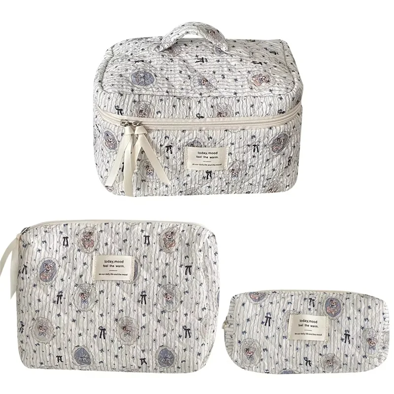 

FX- Стеганая косметичка с медведем, косметичка-органайзер, эстетическая сумка для хранения макияжа, косметичка с милым медведем, косметичка