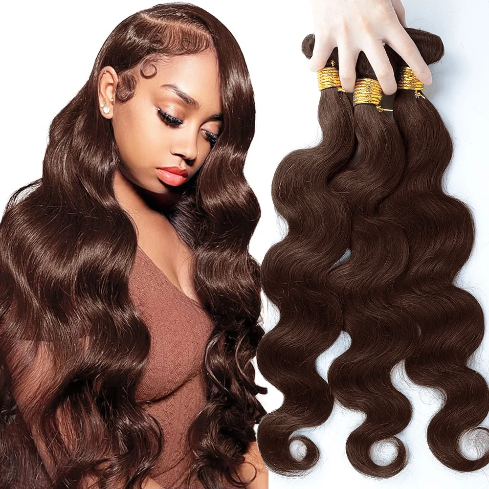 # 4 Pacotes de Cabelo Humano Ondulado Castanho Escuro 1/3 Peças, Extensões de Cabelo Remy de 18-30 Polegadas para Mulheres, Trama Dupla Brasileira