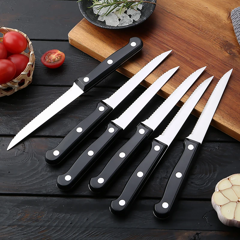 

XITUO 6/8/10/12 PCS Steak Knife Sets High Carbon Steel Flatware Kitchen Tableware Chef Utility Serrated Knife Black ABS Handle