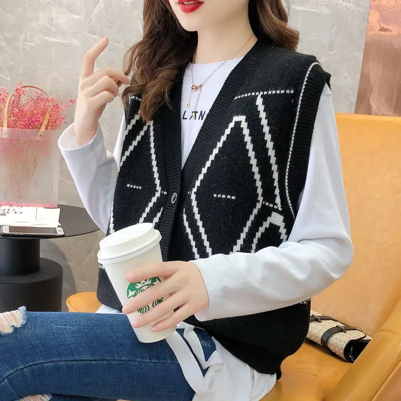 Knitted Vest Fur Vest Spring And Autumn And Winter 2023 New Cave Shoulder Ladies Horses Outside The Trend Fashion Sweater Vest