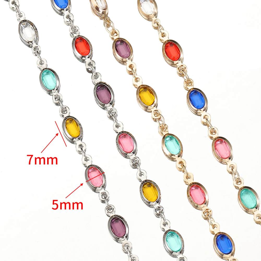 1meter Glass Crystal Oval Beads Copper Chain for Necklace Bracelet DIY Jewelry Making Accessories