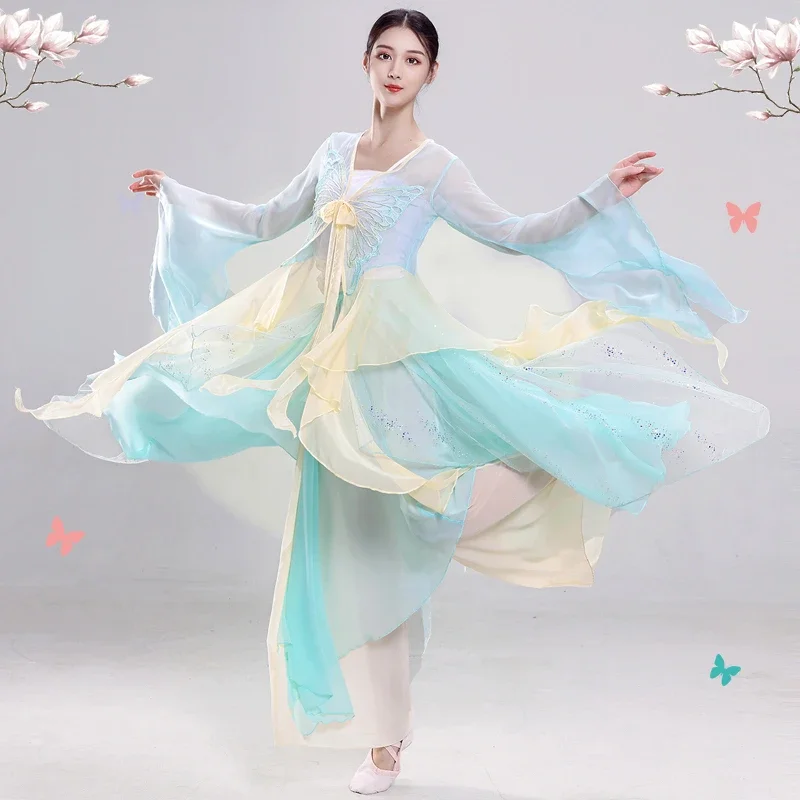 Classical Dance Costume Fairy Daily Practice Dance Dress Chinese Style Hanfu Folk Yangko Costumes Modern Dance Wear