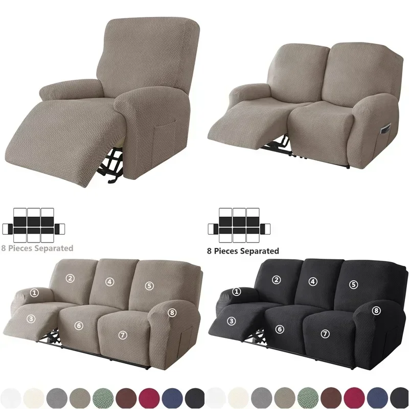 1/2/3 Seater Recliner Sofa Cover Stretch Armchair Covers for Living Room Jacquard Solid Lazy Boy Couch Slipcovers funda sofa