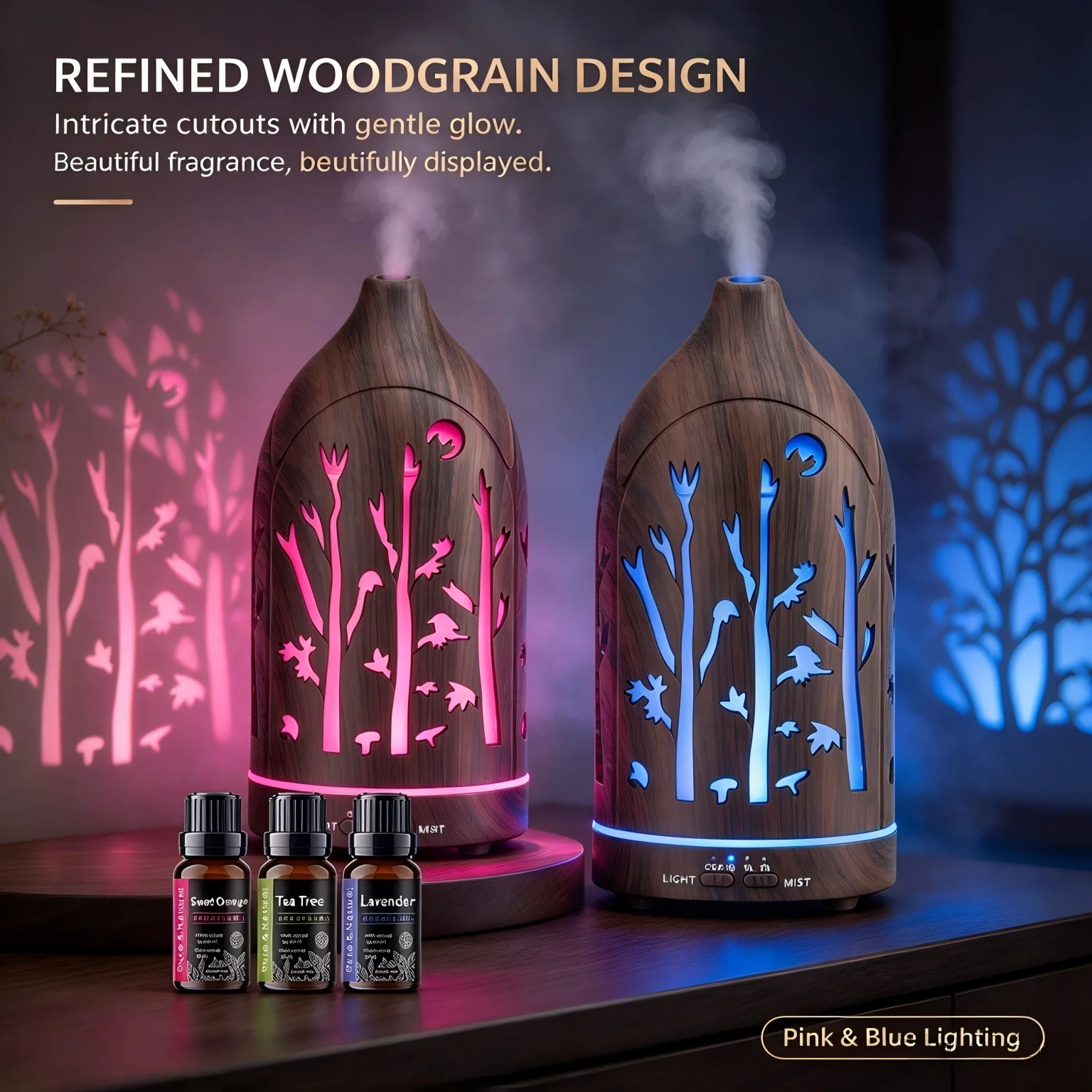 2 PCS Ultrasonic Aroma Diffuser Set – Whisper Quiet Spa-Ritual Duo with Auto Shut-Off & Premium Oils for Yoga, Home & Office Serenity