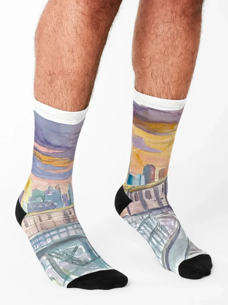 Queens Subway Line 7 at Sunset over Manhattan Socks cotton kawaii fashionable christmass gift Socks Man Women's