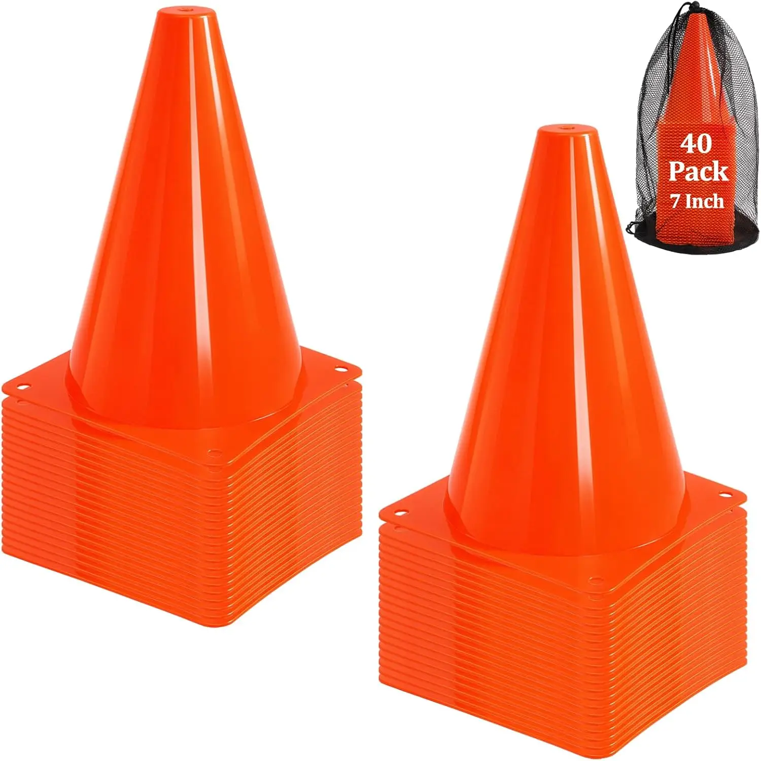 

40 Pack 7-Inch Plastic Training Cones for Soccer, Basketball, Football, and Outdoor Sports Drills