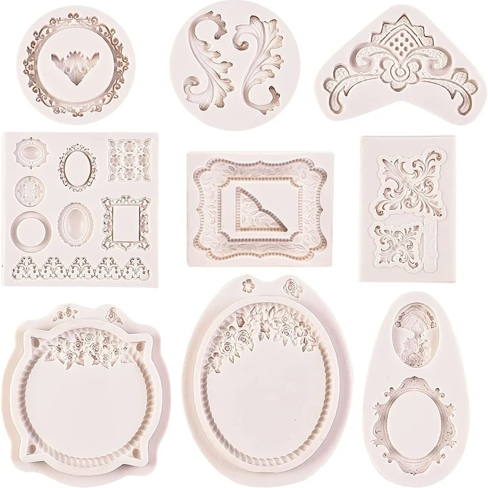 Baroque Photo Frame Fondant Mold Vintage Frame Chocolate Silicone Mold for Cake Decorating Polymer Clay Resin Mold