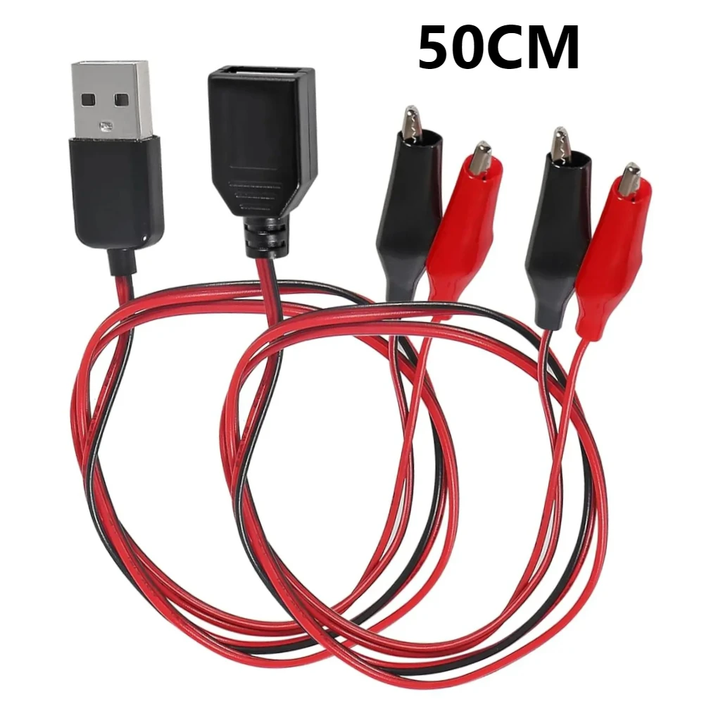 5PCS USB Male To A  Female Alligator Clip Test Cable 5V DC Power Red Black Positive Negative Clamp Wire Clip Full Copper