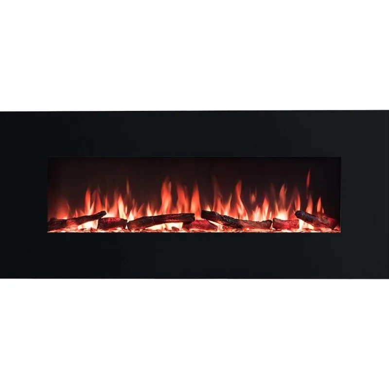 PuraFlame Serena 50 Inches Wall Mounted Linear Electric Fireplace with Log Set & Crystal, Adjustable Flame Color and Speed