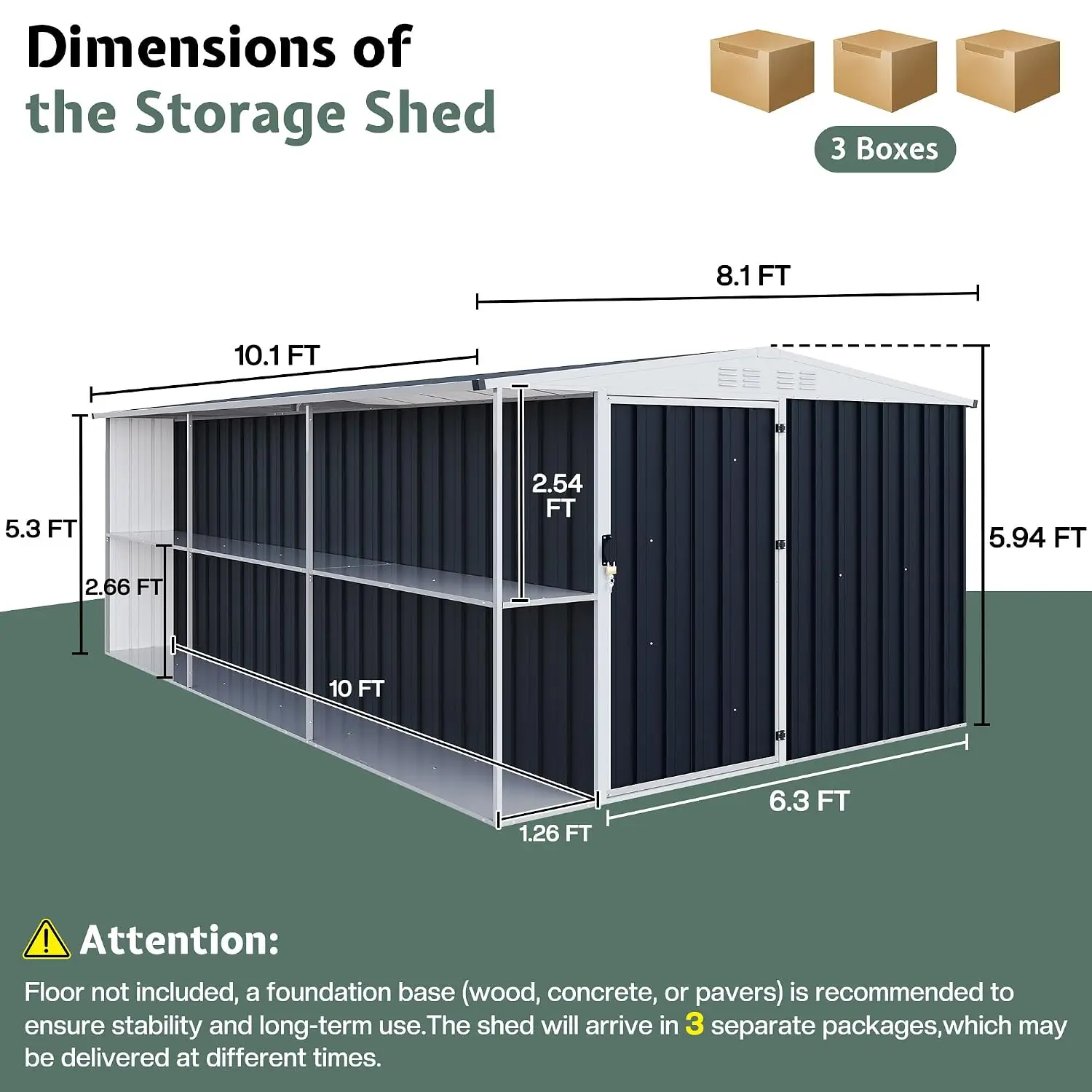 8x10x6 FT Outdoor Storage Shed with Shelving Rack for Backyard Garden Tool Organization, Customized
