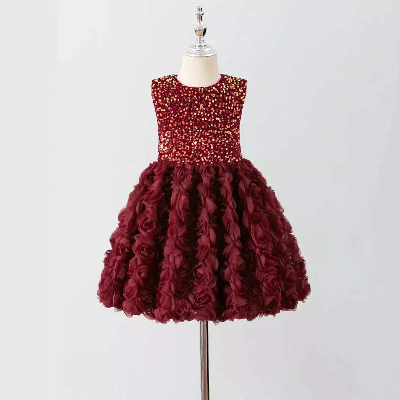

Rose Sequin Fleece-Lined Dress Autumn Winter New Sleeveless New Year Dress for Girls Stylish Children's Tank Dress