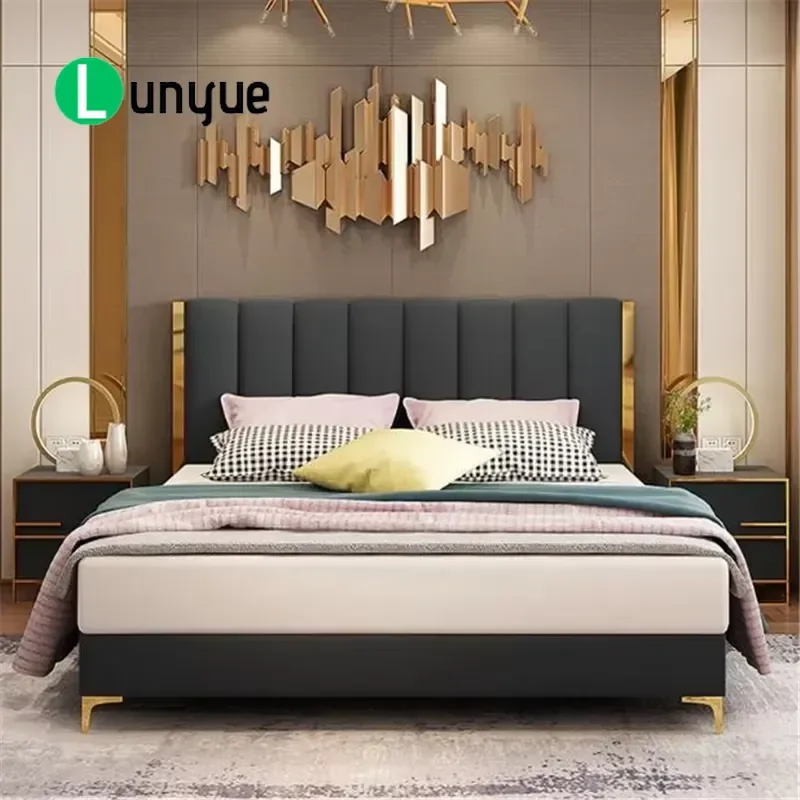 Luxury Modern Design Complete Home Furniture Bedroom Sets Lighted Headboard Wood Double Full king Set Furniture Bedroom