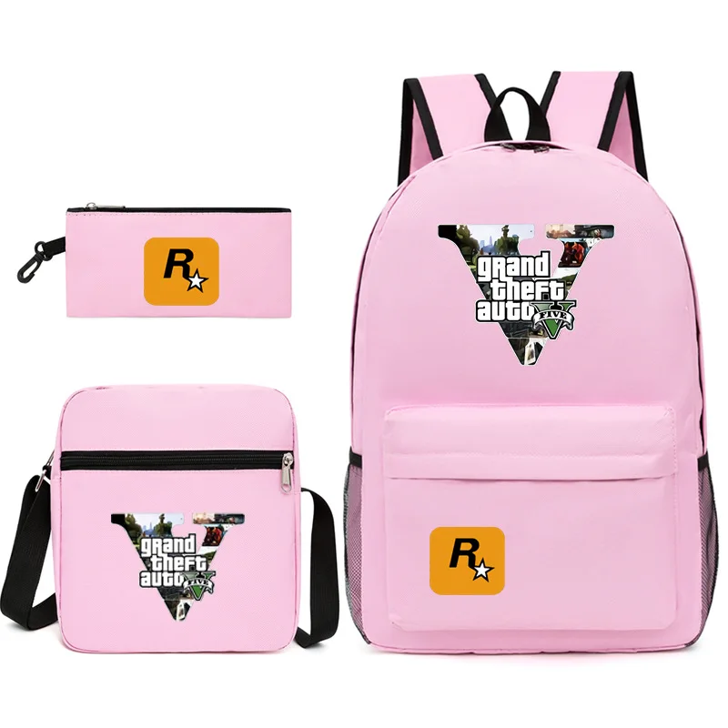 GTA5 3Pcs Grand Theft Auto Backpack for Boys Girls Casual Students School Bag Teenagers Capacity Black Travel Rucksack