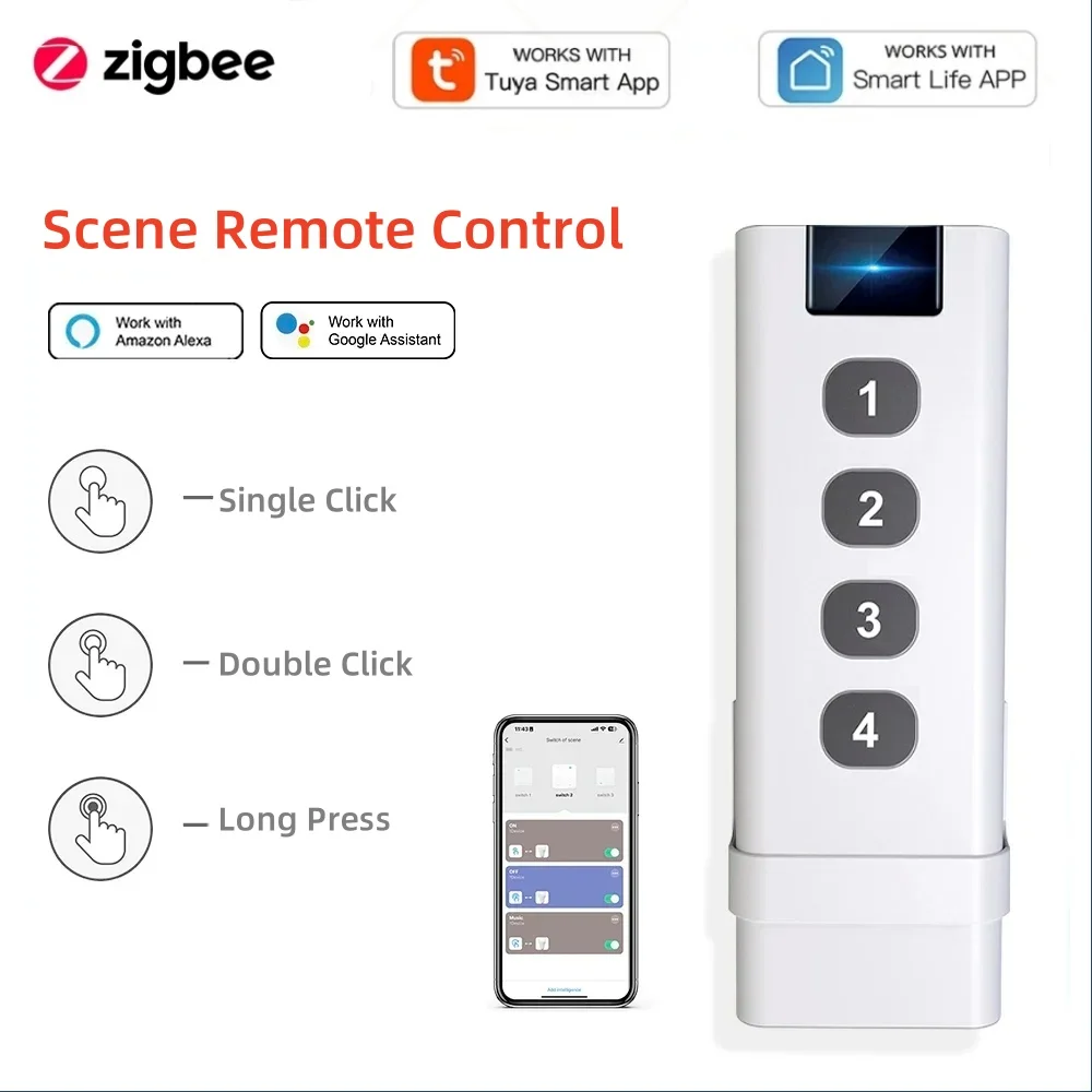 TUYA ZigBee smart house Wireless 4 Gang Remote Scene Switch Portable Tuya Zigbee Hub Required No limit to Control Devices