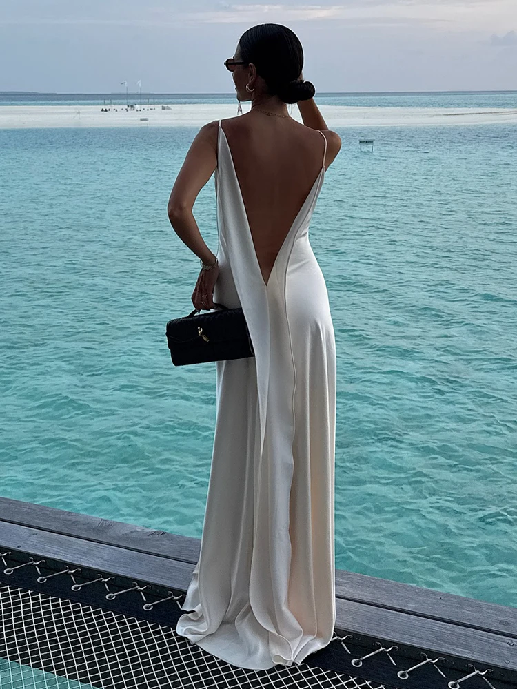 Tief Ausgeschnittenes Seitlich Geschlitztes Langes Kleid Damen Sexy Ärmelloses Rückenfreies Plissiertes Party-Abendkleid Charmantes Damenkleid Vestidos Longo – Detail 15