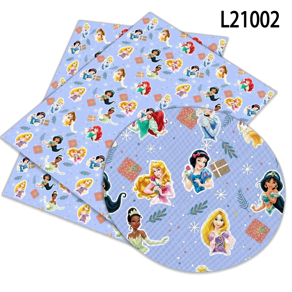 

Hot Sale Disney Princess Theme Wholesale Synthetic Faux Leather High Quality Sheet Cross Printed 22*30CM for Bows DIY Cratfs