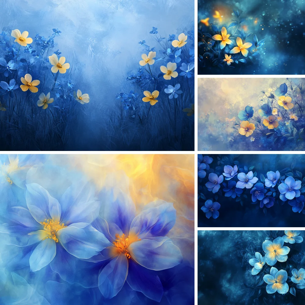 

Blue Flowers Backgrounds for Photographs Spring Blue Flower Dreamy Smoke Baby Birthday Wedding Party Photo Backdrop Decor