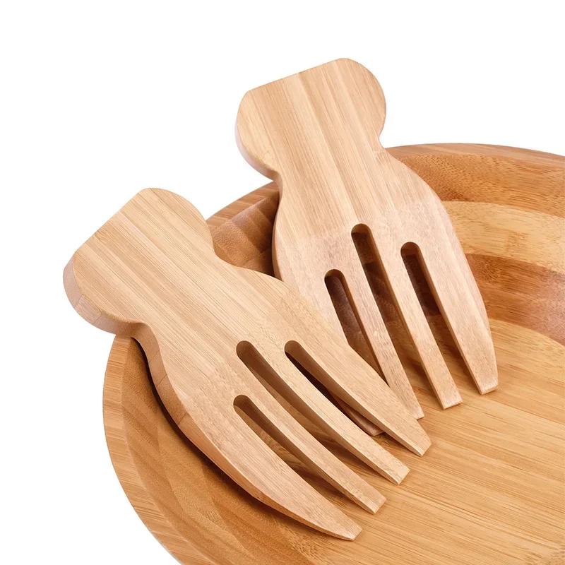 2Pcs Bamboo Salad Hands Natural Rice Spoon Non-stick Soup Unpainted Wooden   Stirring Fork  Utensils Tableware