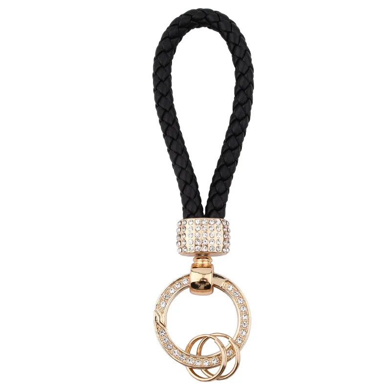 1PC PU Leather Braided Woven Rope Keychain Glitter Rhinestones Car  Key Ring For Men Women Multiuse Car Key Holder Charms