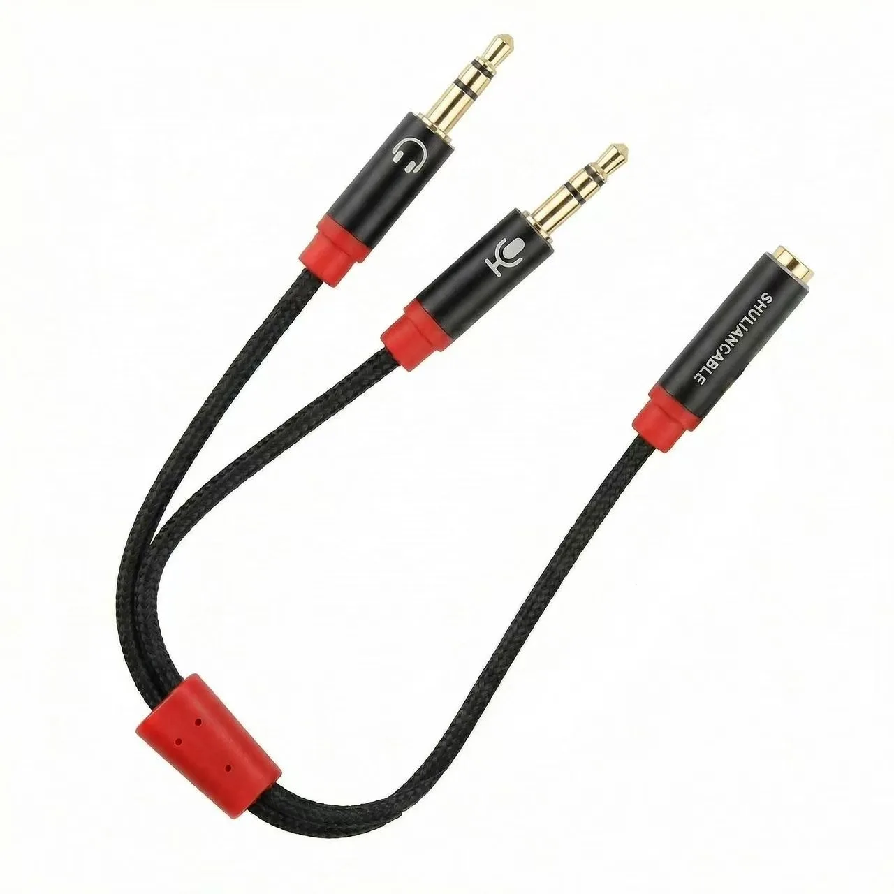 Equipped with a 3.5mm Female and 2 Pairs of 3.5mm Male Computer Headphone Splitters, TRRS Plug Headphones Connected to PC