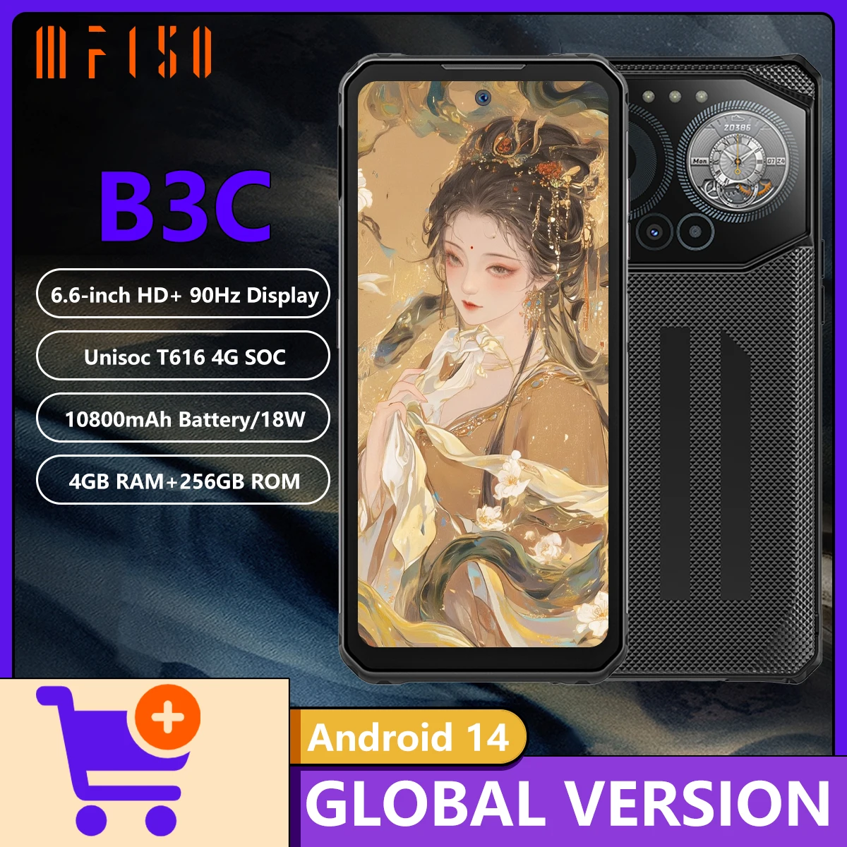 IIIF150 B3C 4G Rugged Phone Unisoc T616 4G 6.6-inch 90HZ Screen 4GB RAM 256GB ROM 50MP Main Camera 10800mAh Battery Android 14