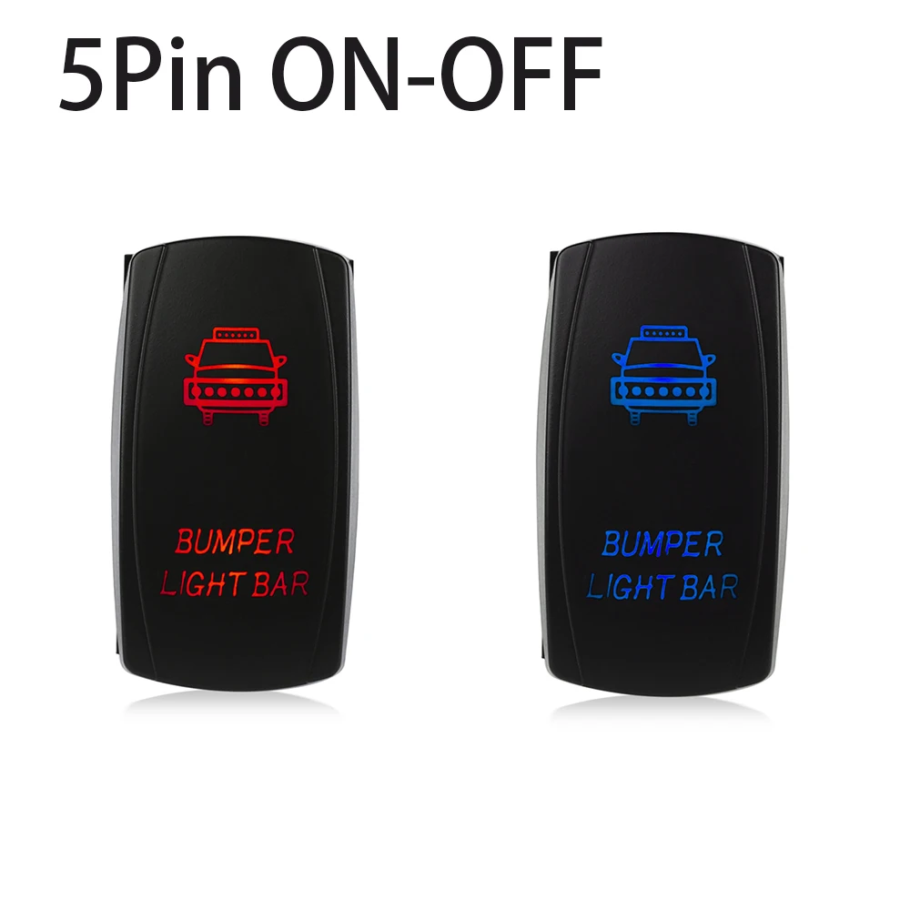 12V 24V Bumper Light Bar Toggle Rocker Switch 5 Pin ON-OFF Blue / Red for Car Boat Truck Universal