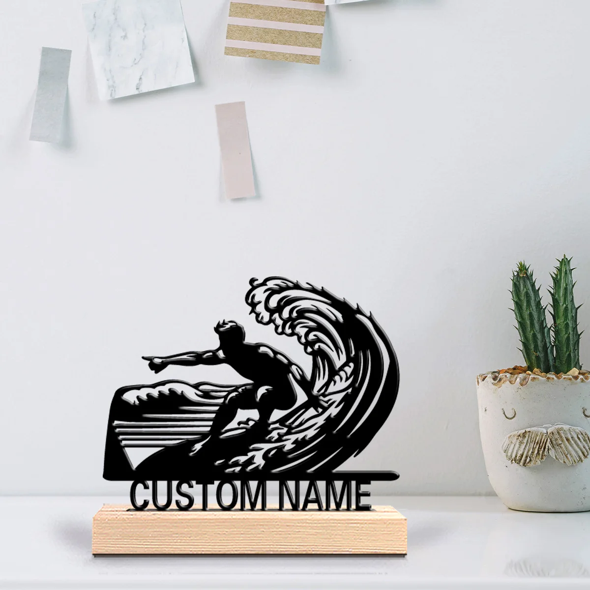 1 pièce Statue en étain créative personnalisée avec nom, Figurine d'art en métal avec base en bois, Décoration pour la maison et le bureau