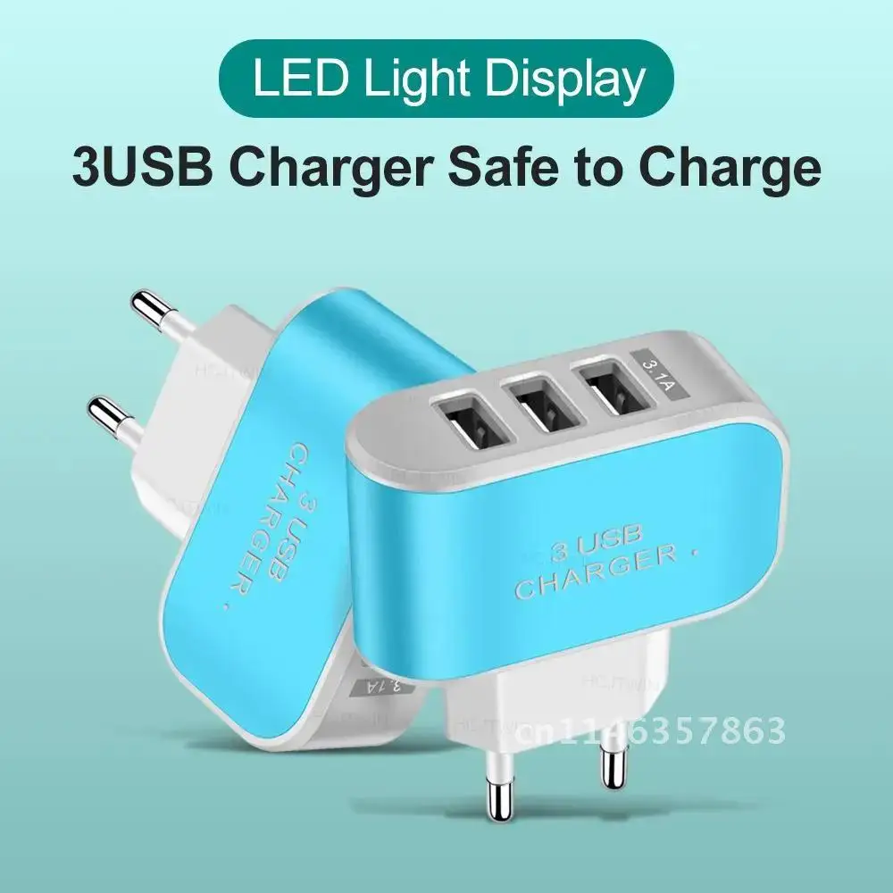 Smart Multi-port USB Charger Led Luminous Mobile Phone Charging Head 3 USB Charger