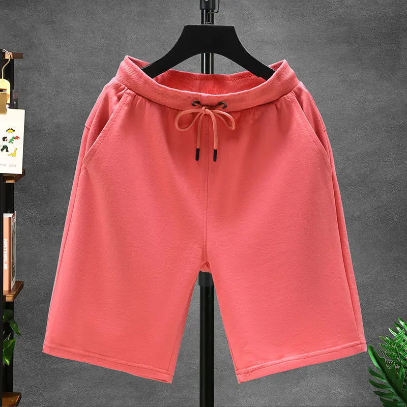 Men's and Women's Spring and Summer Cotton Loop Shorts Large Size Drawstring Elastic Waist Casual and Loose Sports Pants