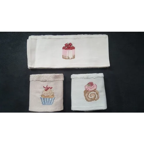 Maribor Maribor 3'lü Tufting Embroidered Practical Cotton Kitchen Hand Towel Cupcake 1