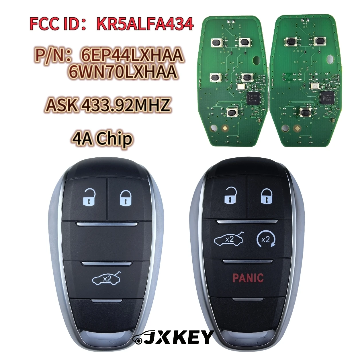 

JXKEYS FCC: KR5ALFA434 A2C97634900 433MHz 3/5 button For Alfa Romeo Giulia Stelvio 2015-2020 Keyless Remote Smart Key /PCB/Shell
