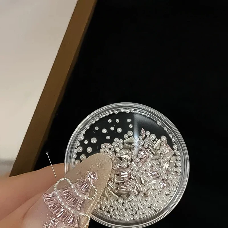 1 صندوق من أحجار الراين لفن الأظافر باللون الأبيض والوردي والشمبانيا، مثالي لفن الأظافر بنفسك والتصاميم الفنية، مثالي لعيد الميلاد #5