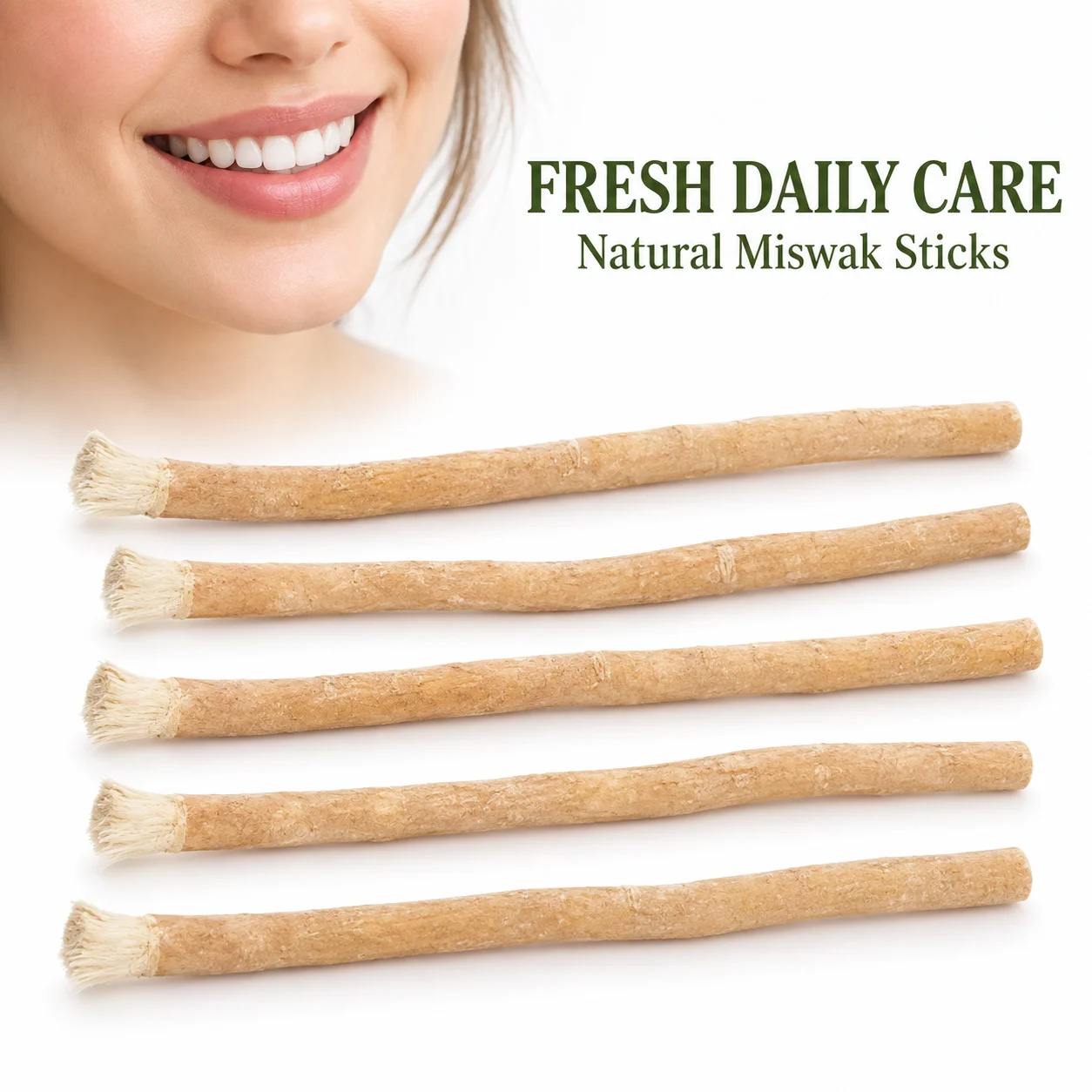 Natural Miswak Teeth Cleaning Stick Traditional Arak Twig Toothbrush with Soft Plant Fibers for Daily Manual Oral Care