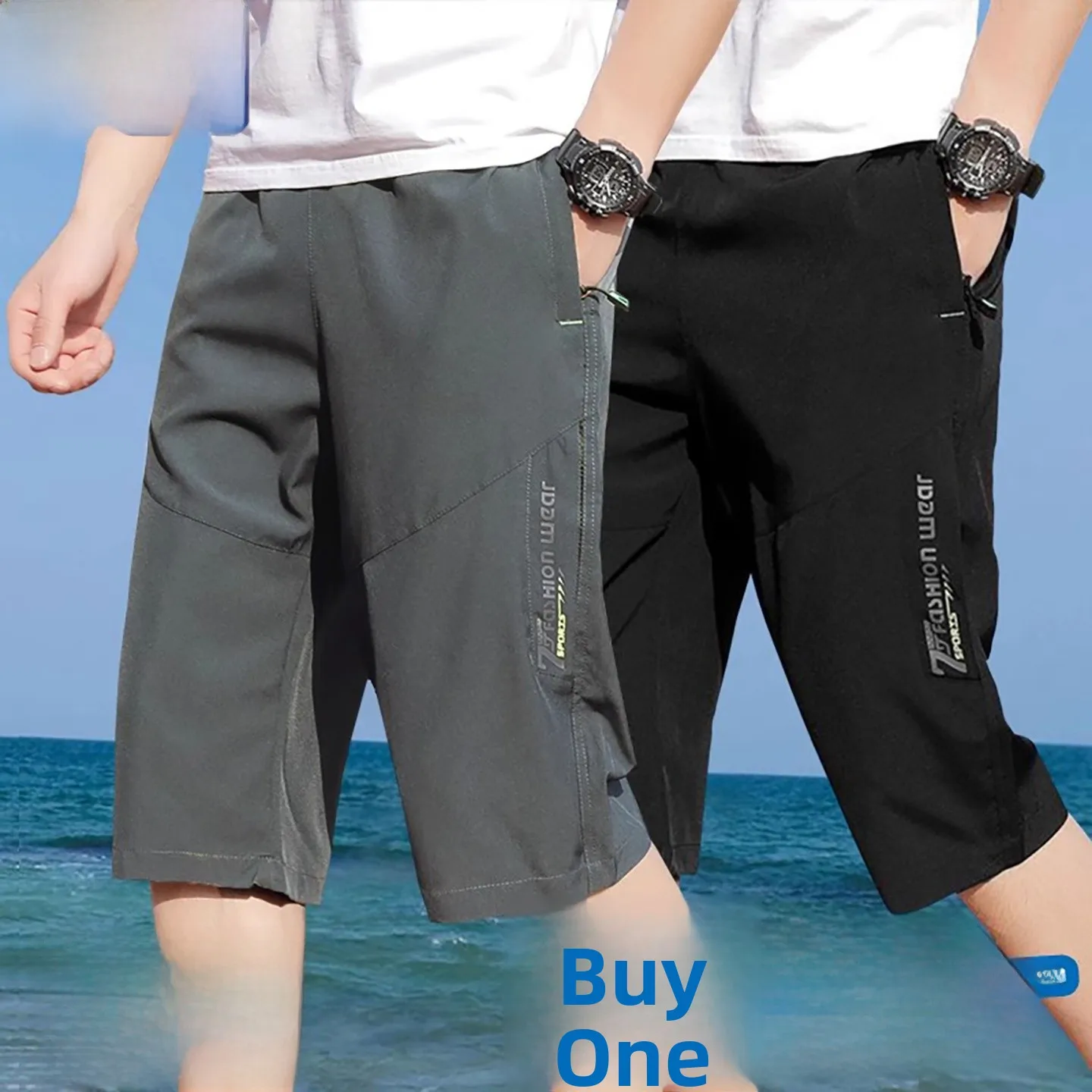

Men's Ice Silk Seven-Foot Pants Summer New Sport orts Loose Beach Pants Qui Dry Casual Pants Comfortable Breathable