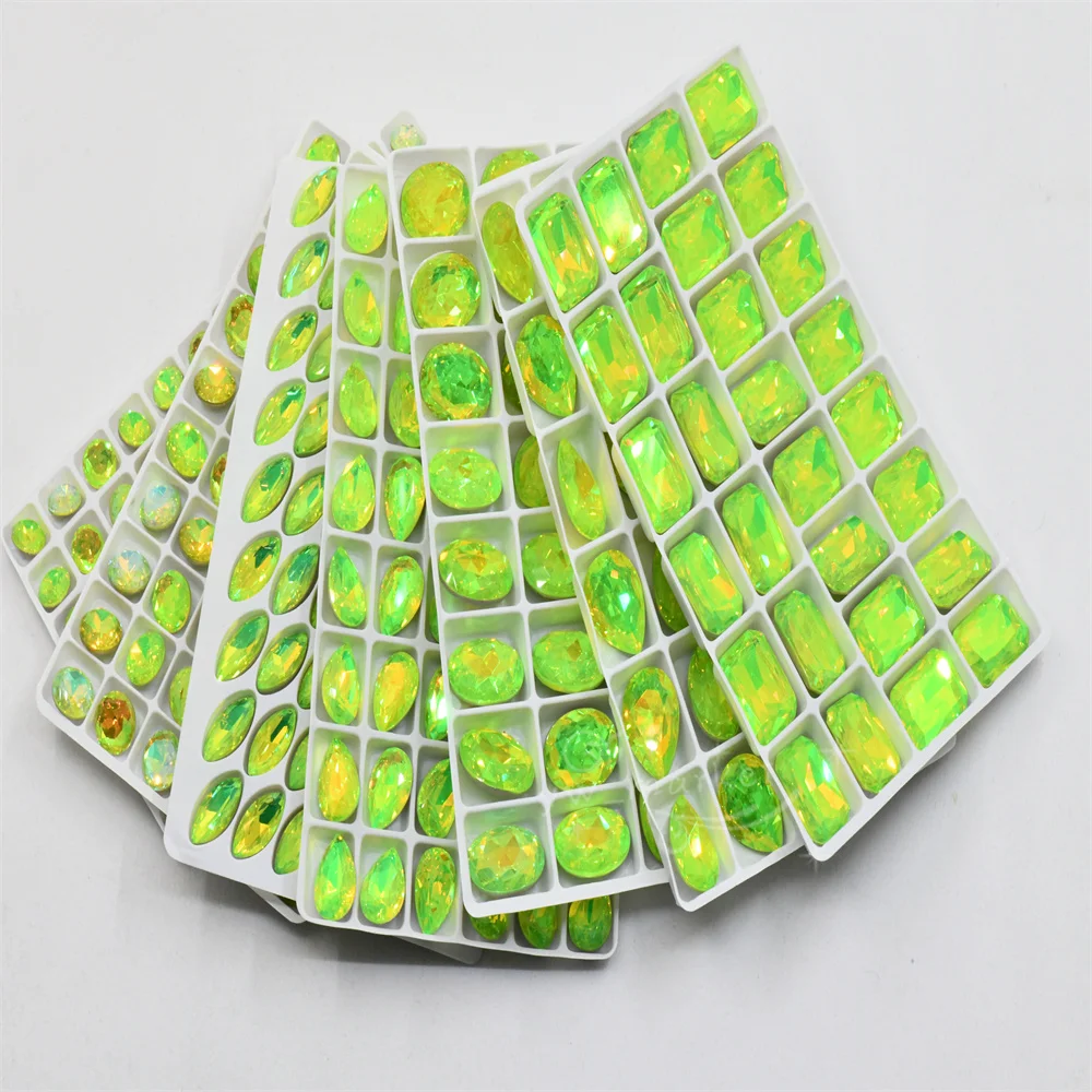 K9 green color rhinestones glass crystals craft supplies diy accessories oval teardrop navette