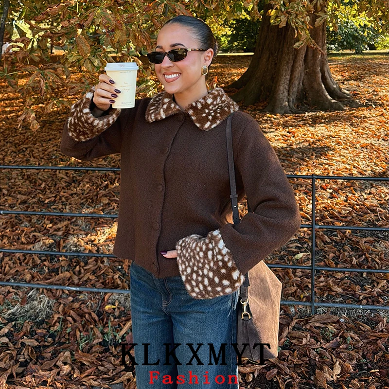 KLKXMYT Casual Chic Fur Patchwork Cardigans For Women Long Sleeve Knitted Sweater 2026 Fall Winter New High Street Fashion Coats