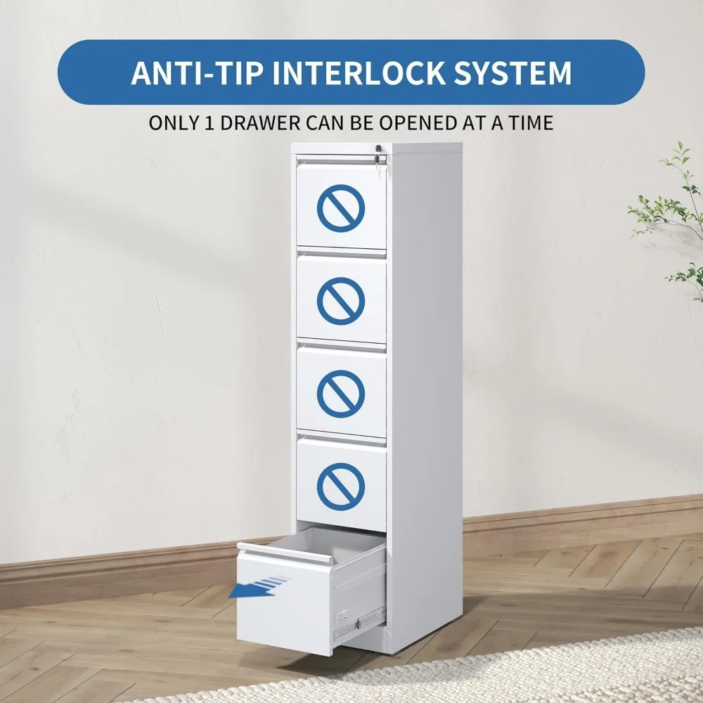 خزانة ملفات عمودية معدنية شديدة التحمل مع قفل، وحدة تخزين آمنة للحروف والملفات القانونية، مثالية للاستخدام في المكاتب المنزلية