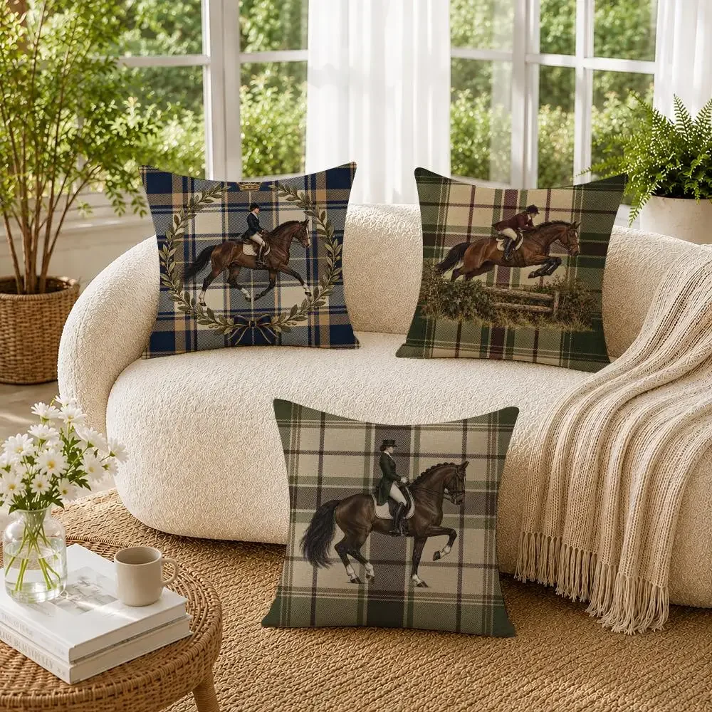 Rustic Equestrian Horse Riding Pillow Covers Set for Sofa Couch Throw Pillows Farmhouse Decor