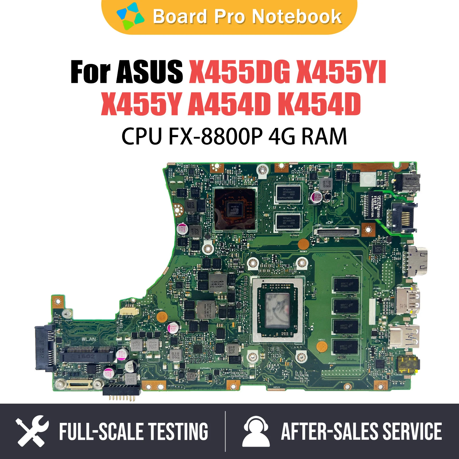 Notebook Mainboard For Asus X455DG X455YI X455Y A454D K454D Laptop Motherboard With FX-8800P CPU 4GB RAM DIS Systemboard