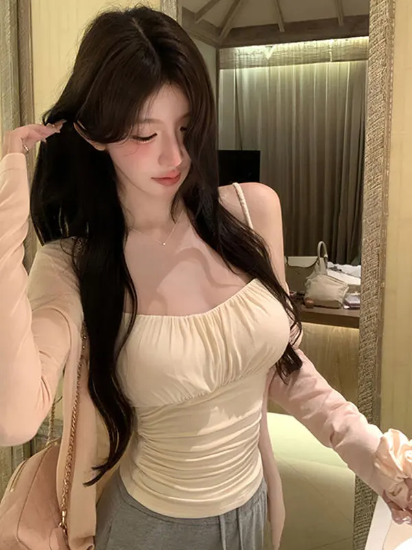 Charming Yoga Folded Strap Vest Women Summer Inner Beautiful Back Bra Integrated Base with Chest Pad Outer Wear Top