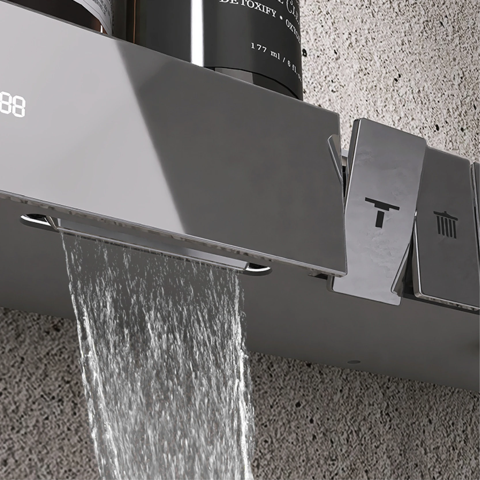 Luxury brass in wall shower system with wall mounted design, LED digital display for hot & cold water 3-function bathroom faucet
